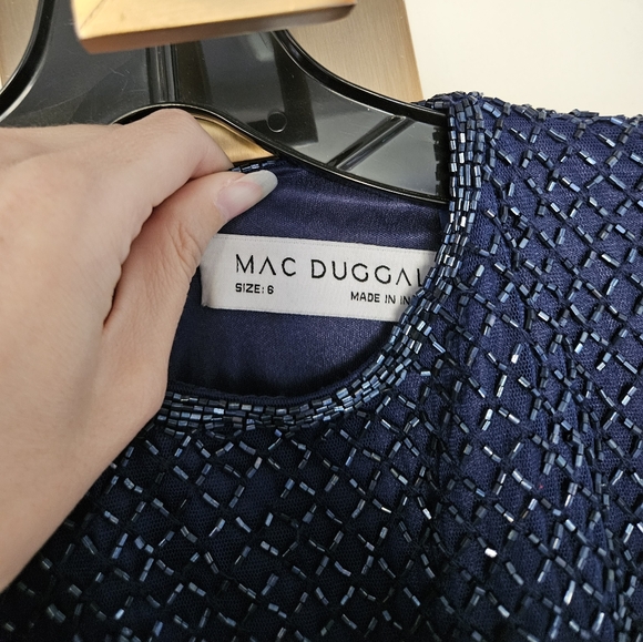 Mac Duggal Navy Bugle Bead Long Sleeve Sheath Formal Gown NWT Size 6 - Picture 6 of 16